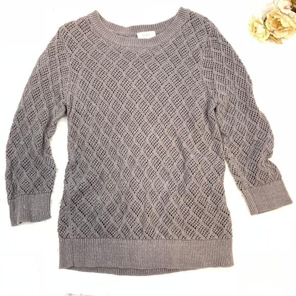 LOFT Sweaters - LOFT Gray Open Knit Sparkle Sweater